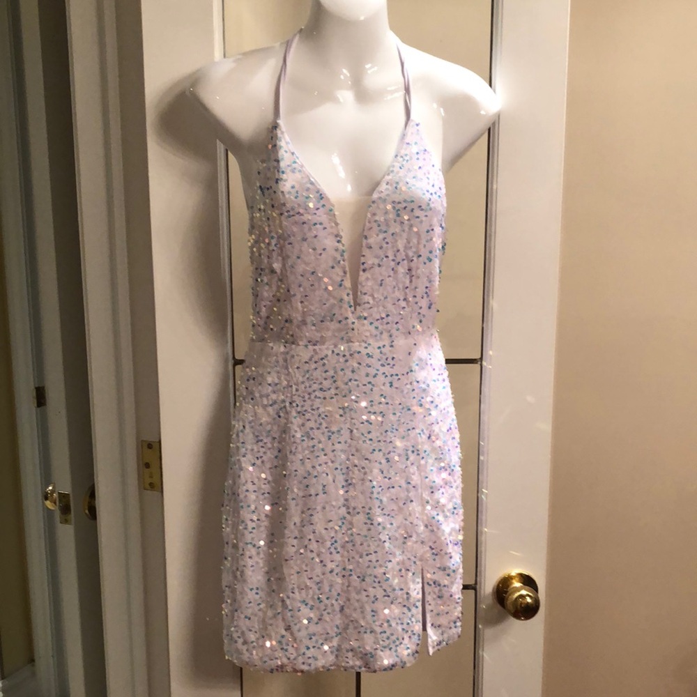 White Sparkling Sequin Halter Dress